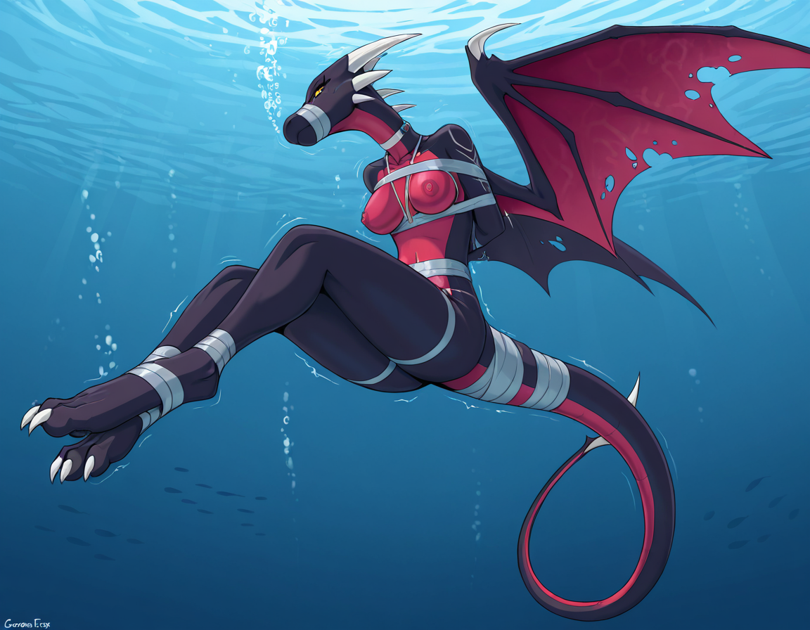 Cynder the Dragon Bound Underwater