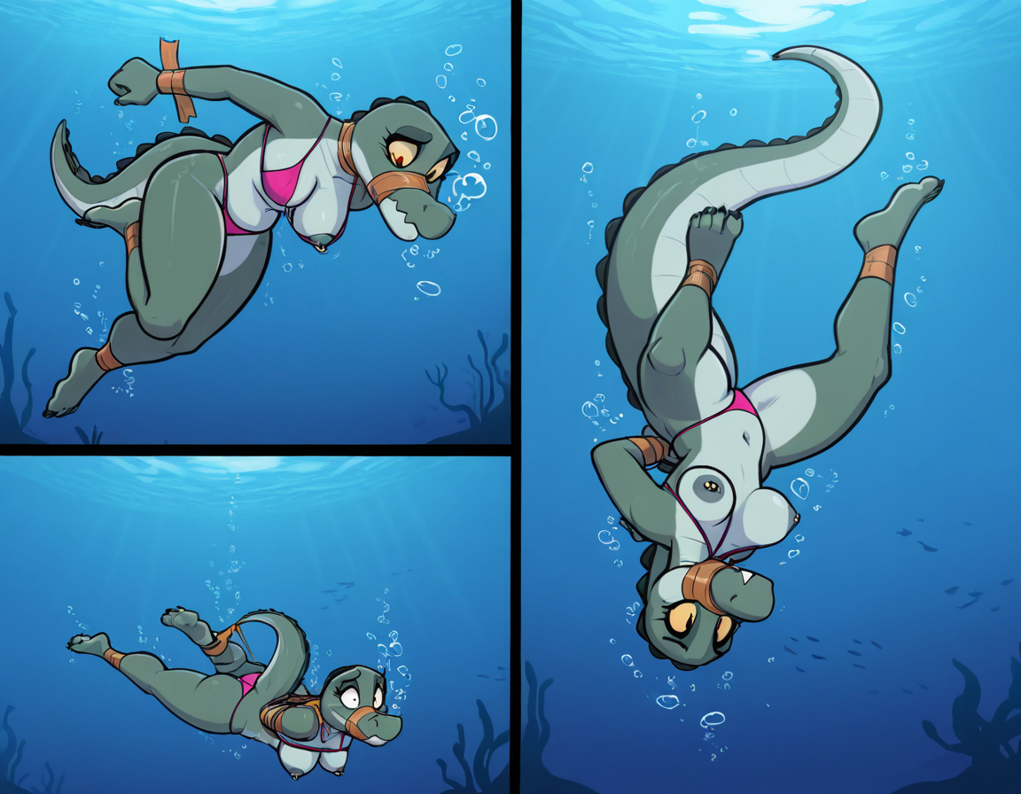 Crocodile Woman Sinking Underwater