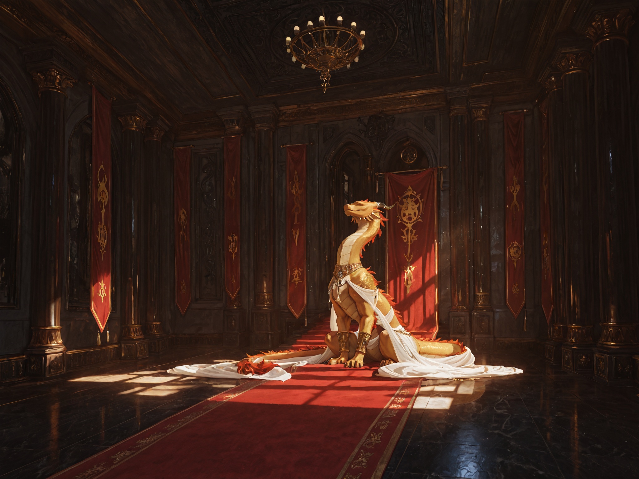 Golden Dragon on Dais in Marble Hall
