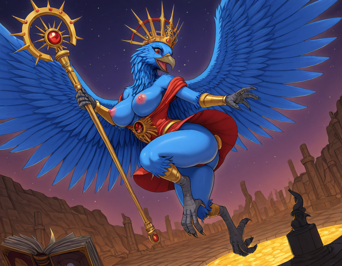 Celestial Avian Sorceress in a Labyrinth
