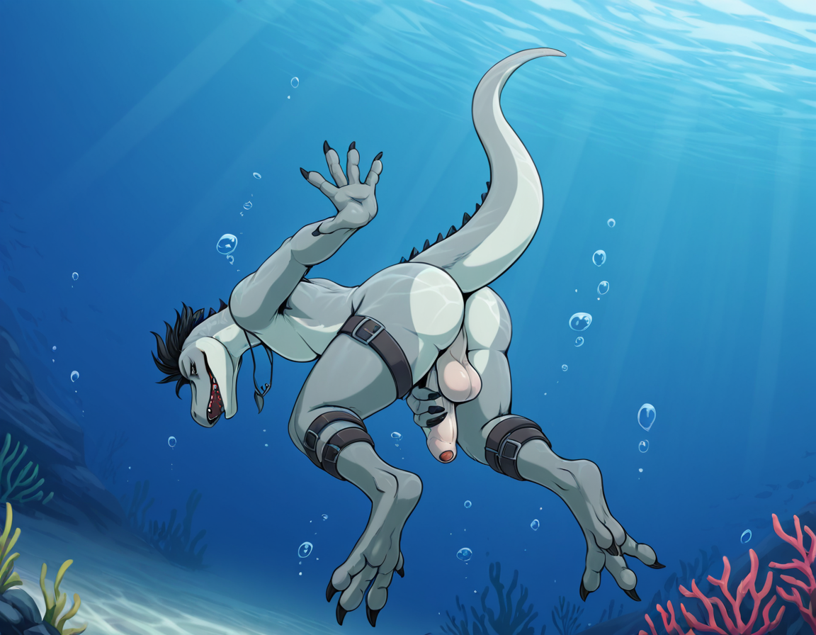 Raptor Dinosaur Underwater Scene