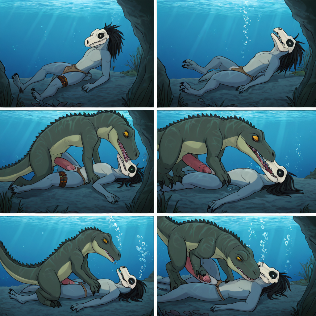 Dino Raptor and Alligator Underwater Struggle