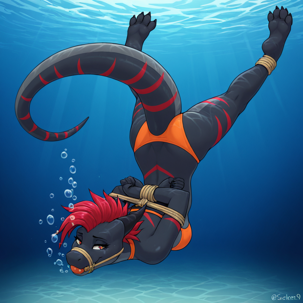 Enchanting Black Dragoness Underwater