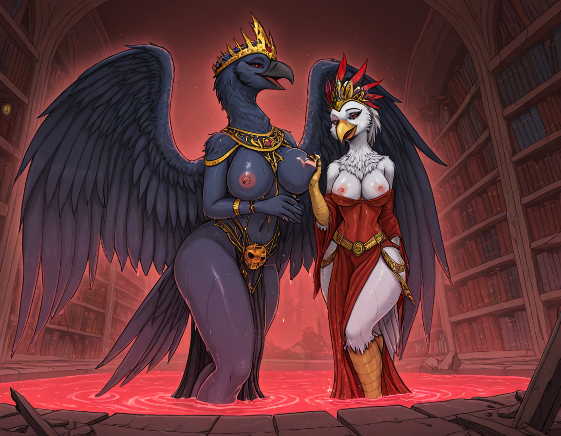 Tzeentch's Avian Sorceress in Ruined Library