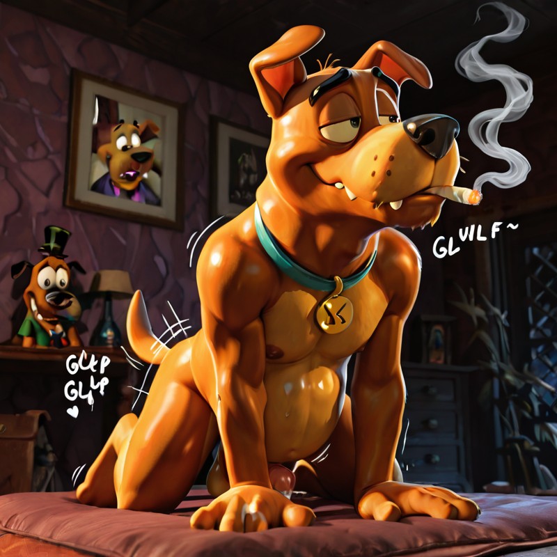 Anthropomorphic Dog Courage Enjoying Smoke