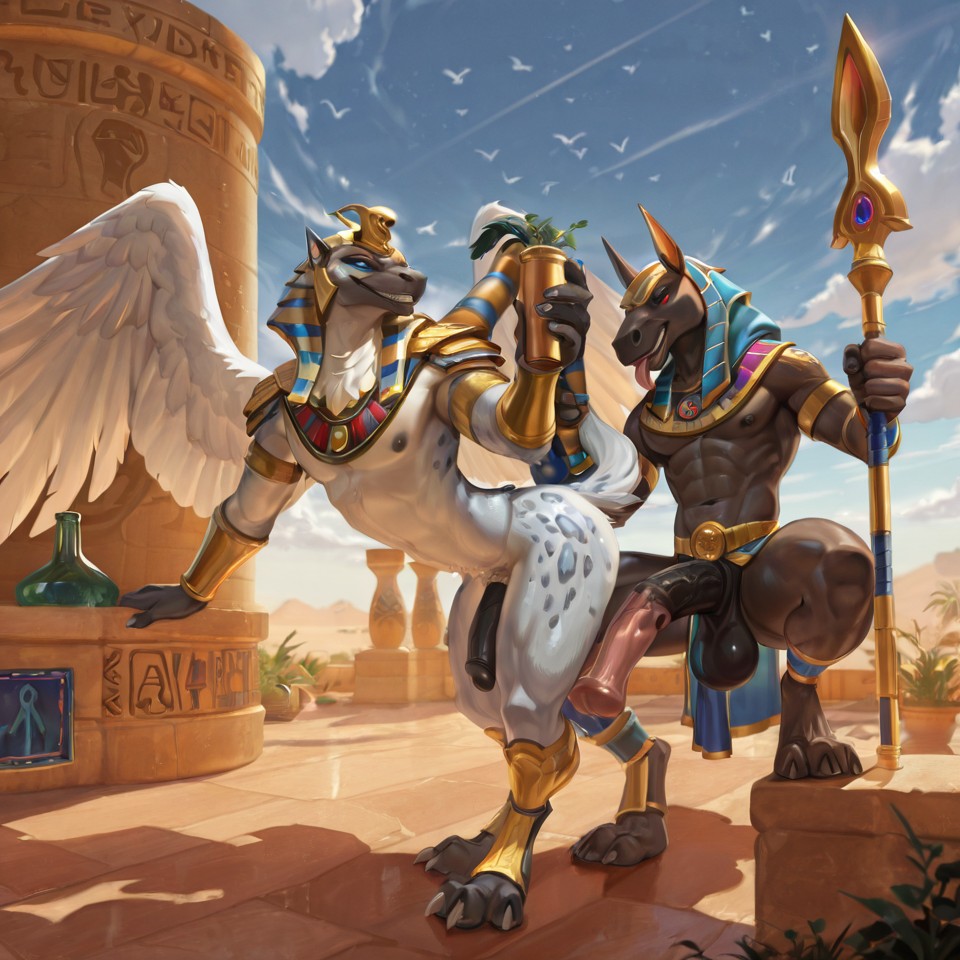 Egyptian Deity Duo | Horus and Set in Traditional Attire