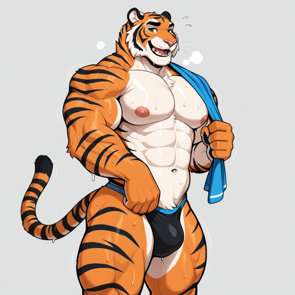 Confident Tiger Shifter in Gym Towel