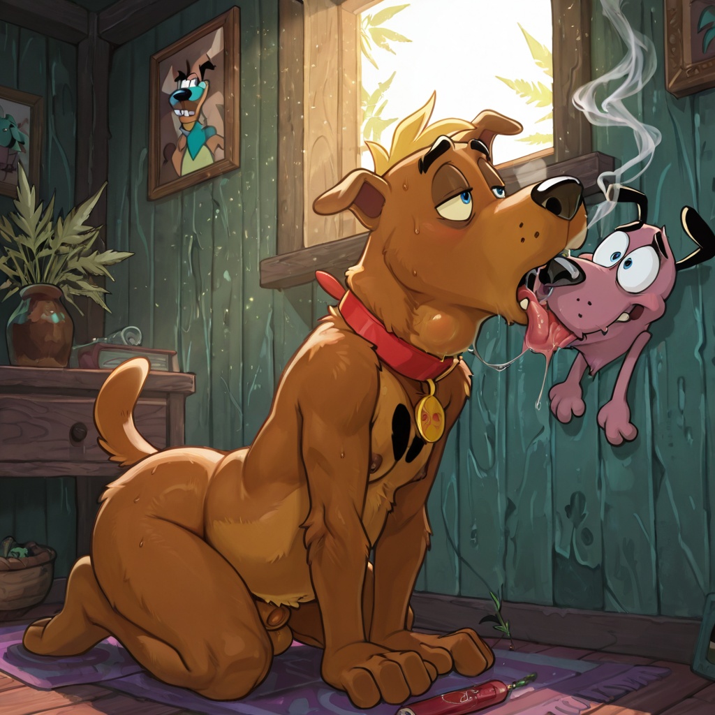 Courage the Cowardly Dog as a Toony Nude Anthro Male