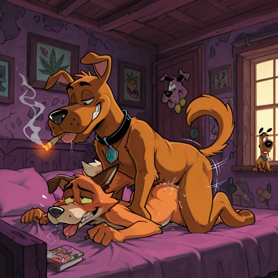 Courage the Cowardly Dog and Scooby Doo in Romantic Embrace