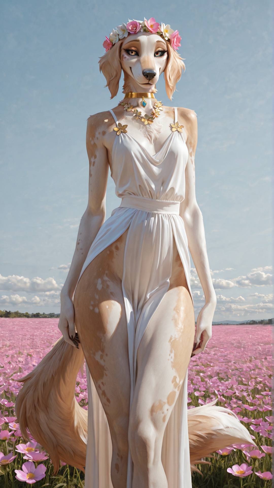 Enchanting Borzoi Beauty in Floral Meadow