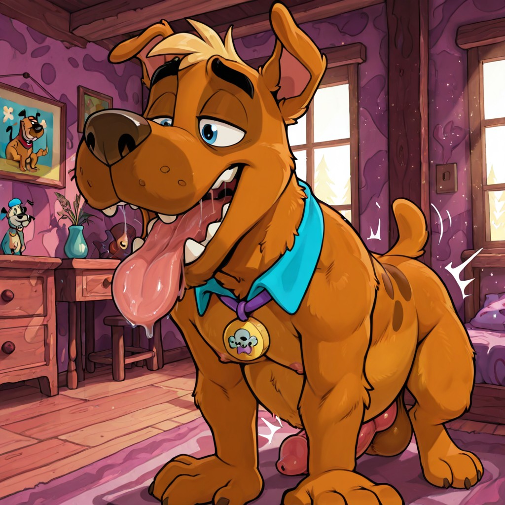 Two Cartoon Dogs in a Romantic Rainbow Setting