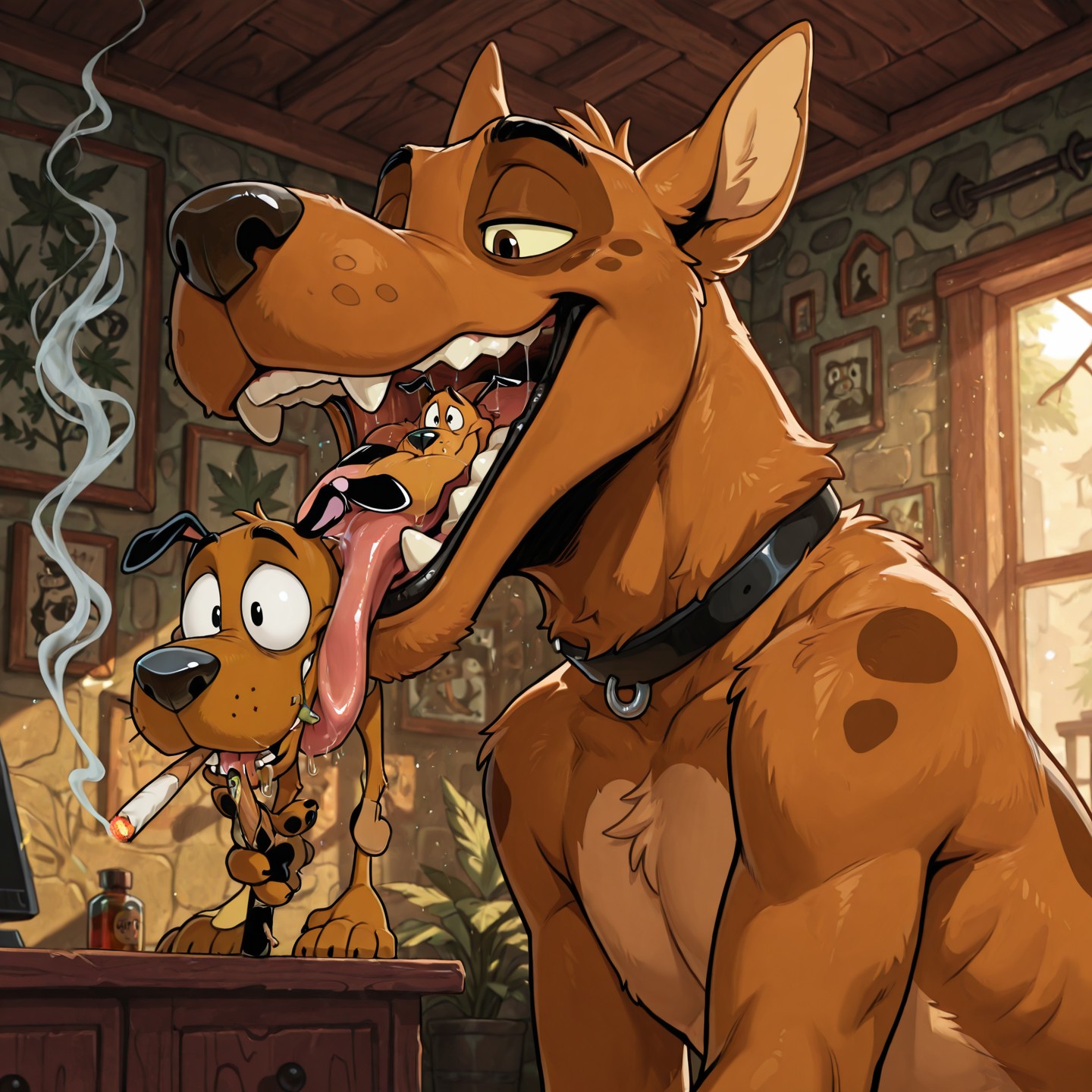 Scooby and Courage in a Cozy Living Room Scene