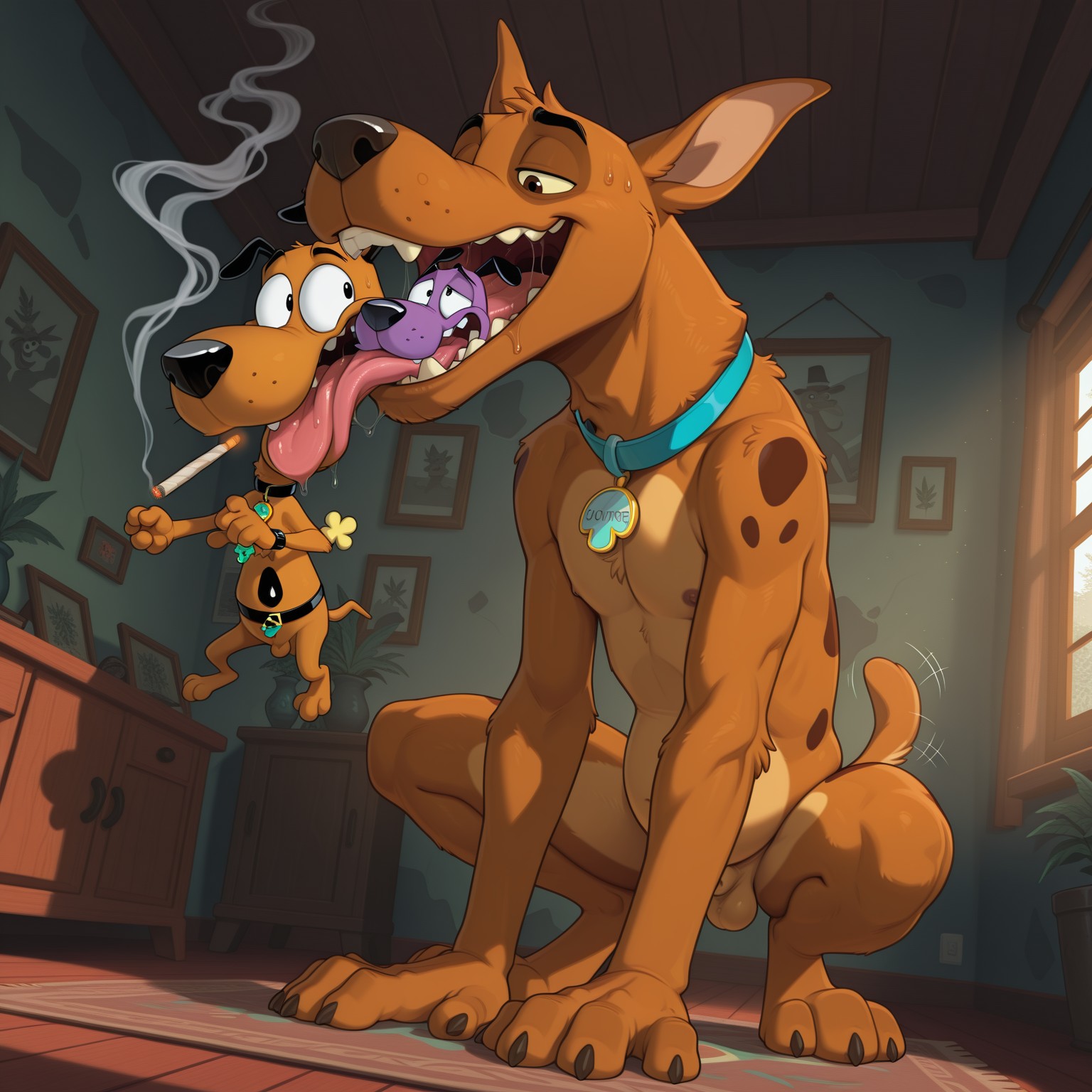 Scooby And Courage In A Quiet Meadow