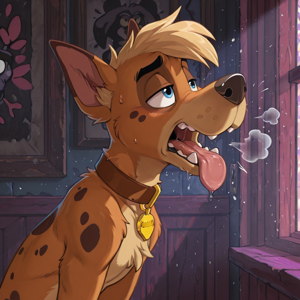 Anthro Courage the Cowardly Dog Fox and Scooby Doo in Neon Rainbow Fur