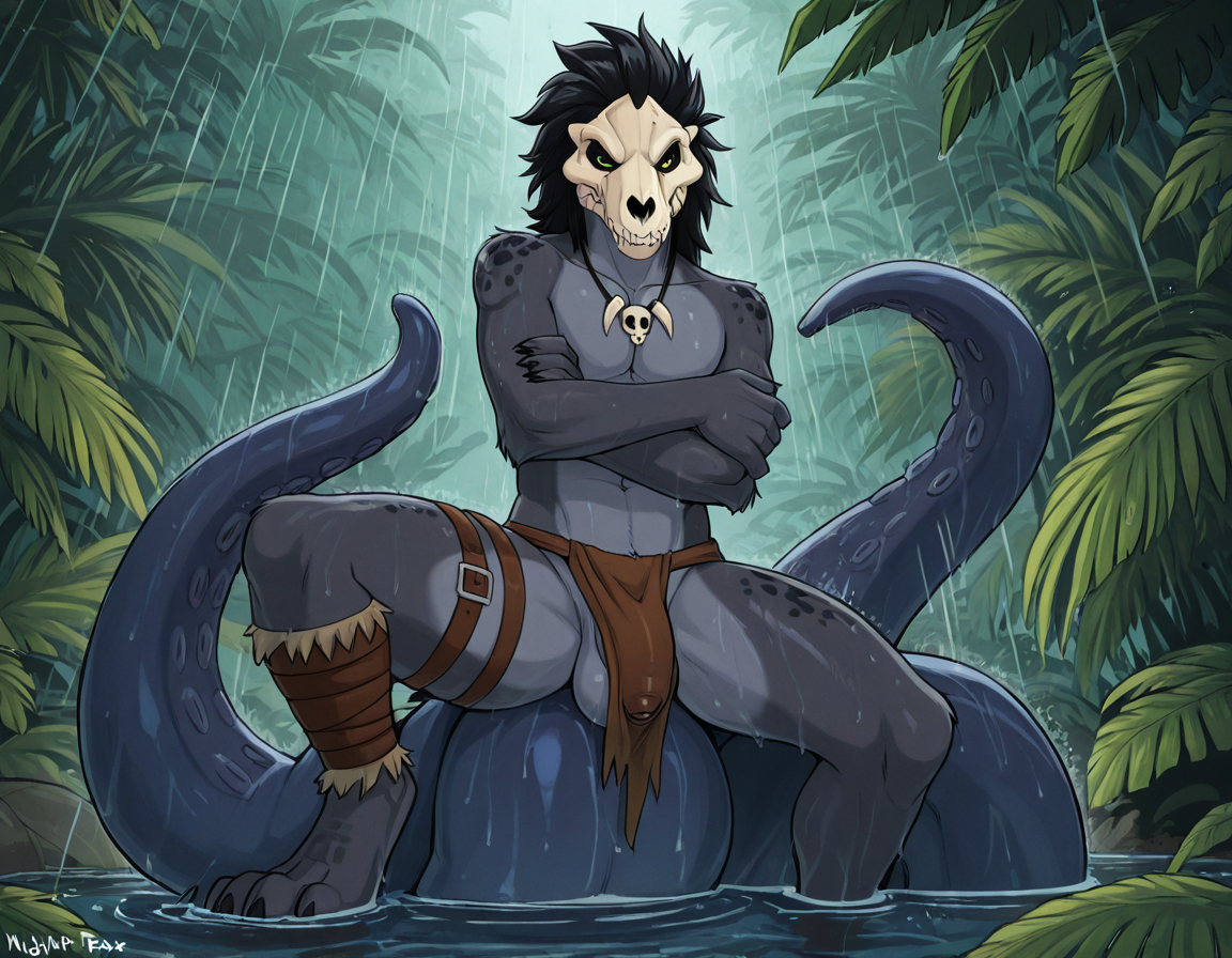 Raptor Dinosaur Embracing Giant Octopus