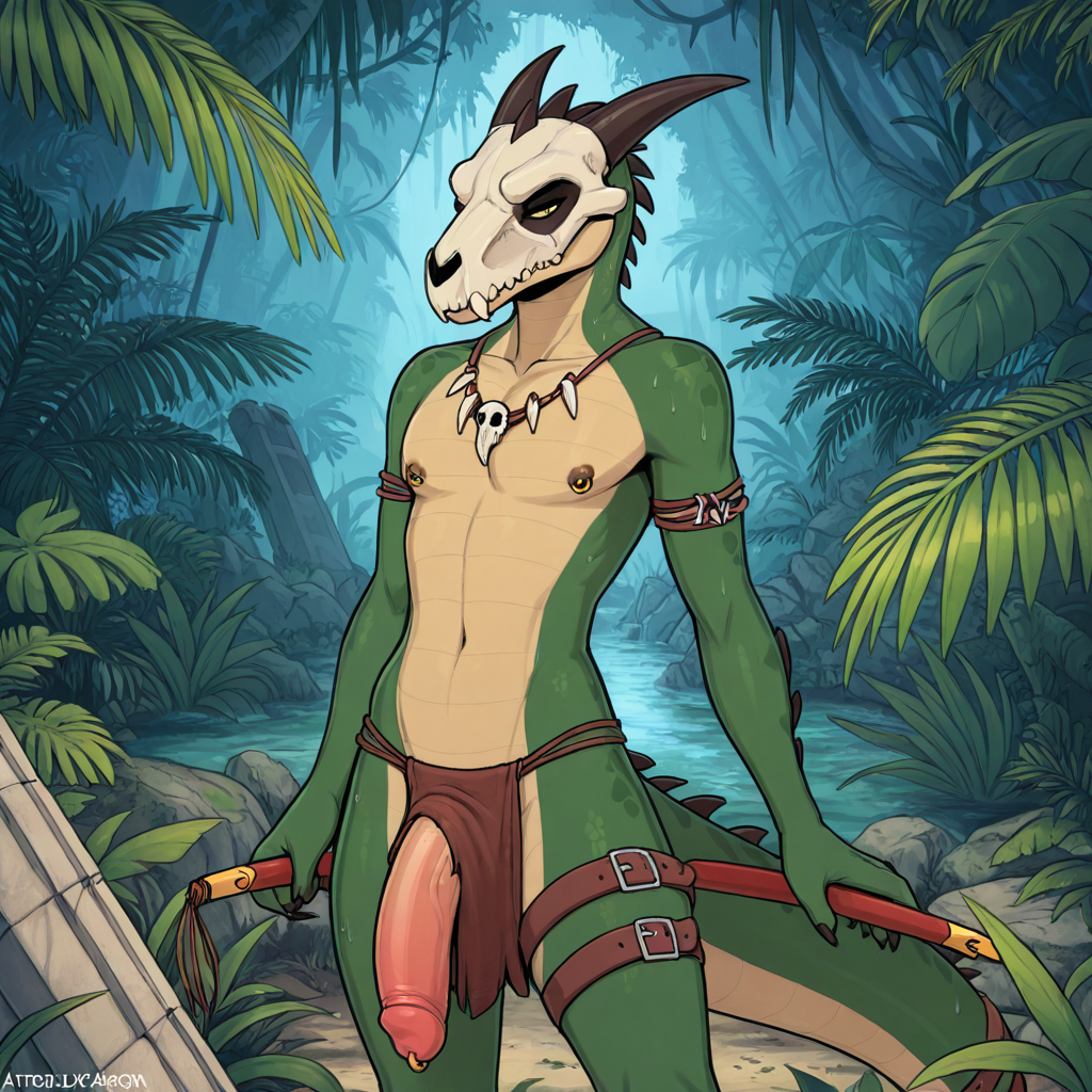 Mysterious Lizard Man in Jungle Ruins