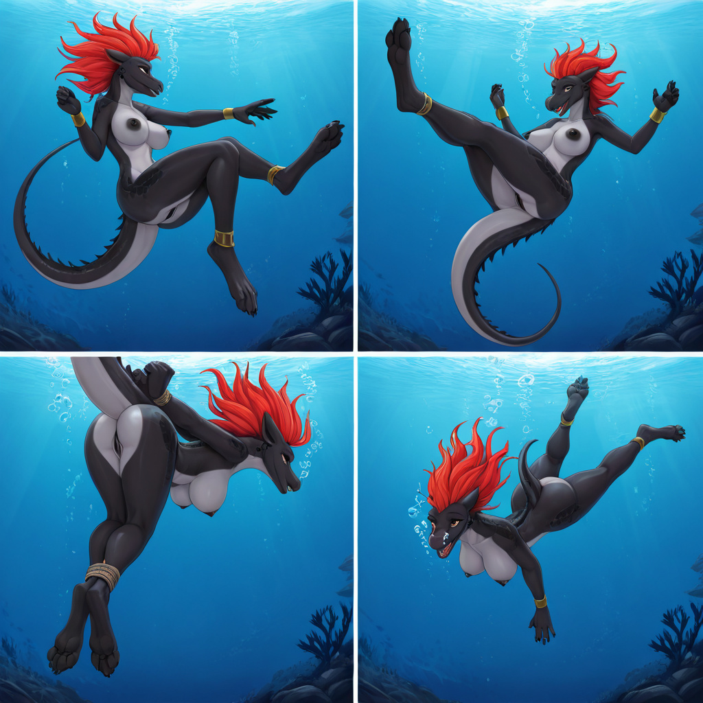 Dragon Sinking Underwater with Pierced Nipples