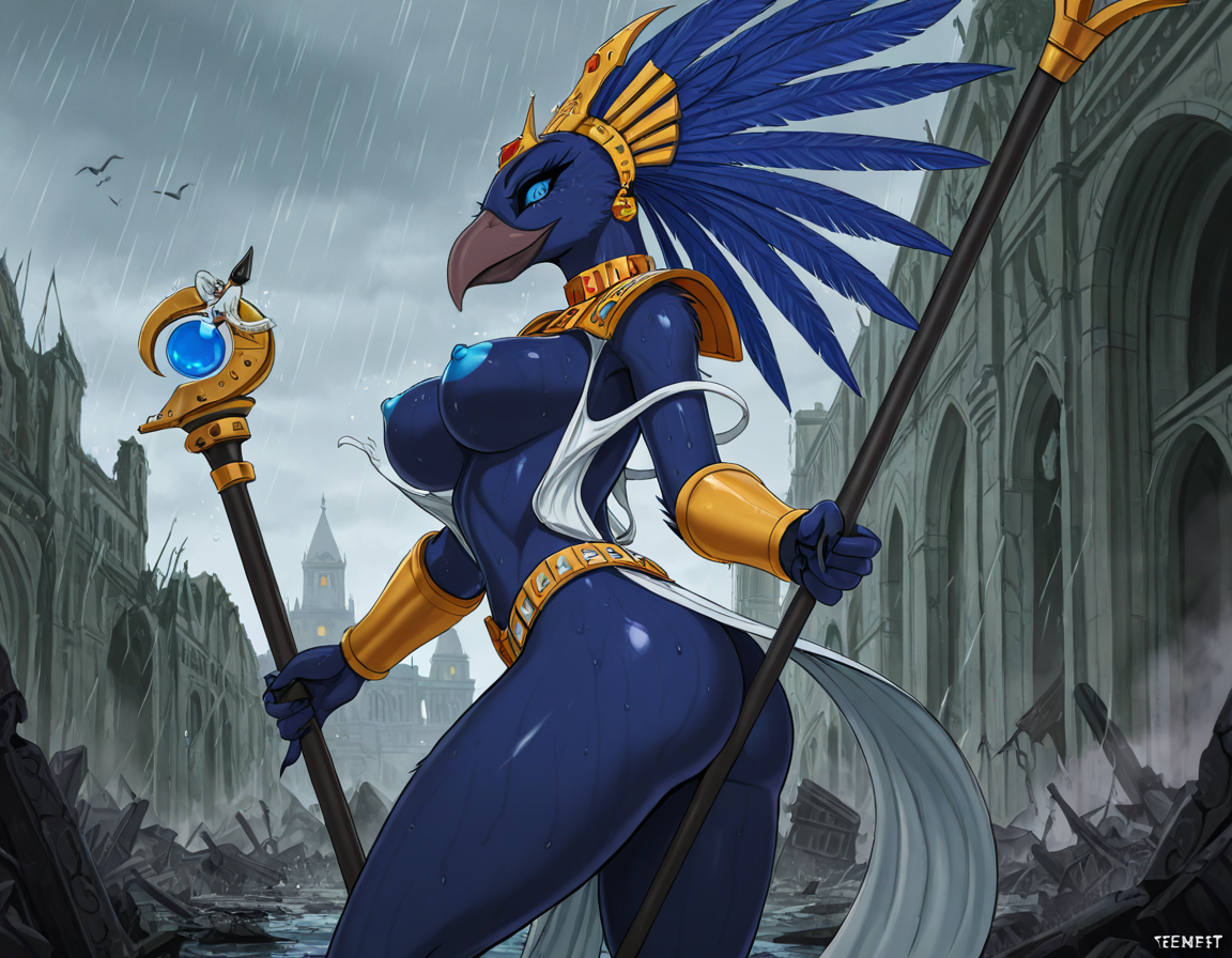Tzeentch's Avian Sorceress in Ruined Cathedral