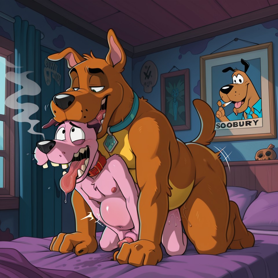 Scooby-Doo and Courage on a Couch
