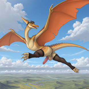 Pteranodon Soaring Through Cloudy Skies