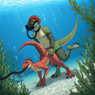 Elderly Dinosaur Duo Underwater Adventure