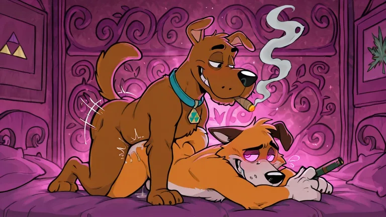 Courage the Cowardly Dog and Scooby Doo Romantic Embrace
