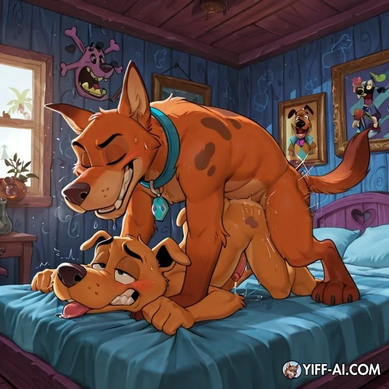 Courage and Scooby in Passionate Embrace