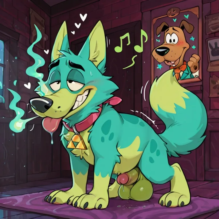 Stoned Courage the Cowardly Dog with Rainbow Fur
