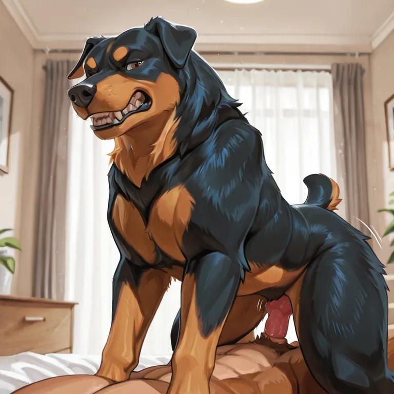 Rottweiler Female Dominant Stance On Bed