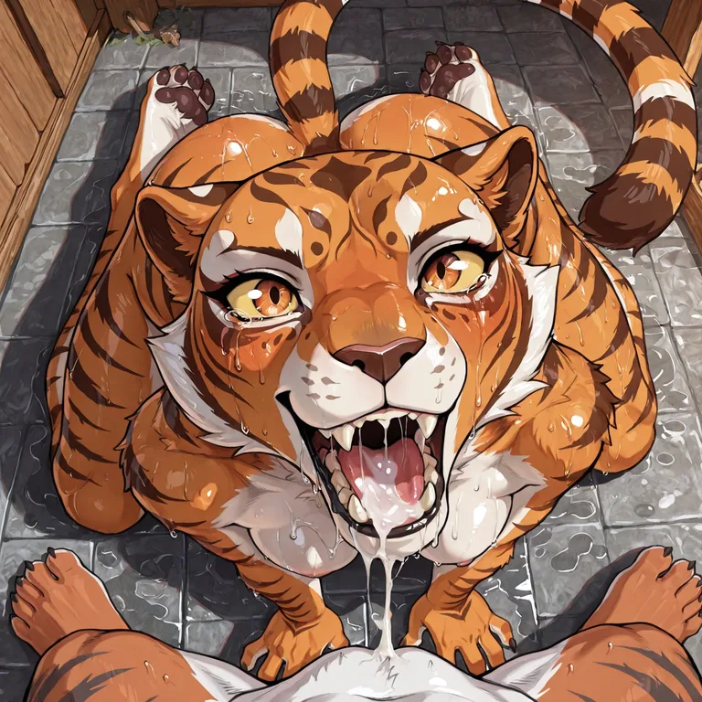 A Tearful Tigress in a Close-Up View