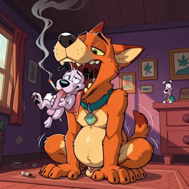 Courage The Cowardly Dog And Scooby Doo Stoned In A Cartoon Scene