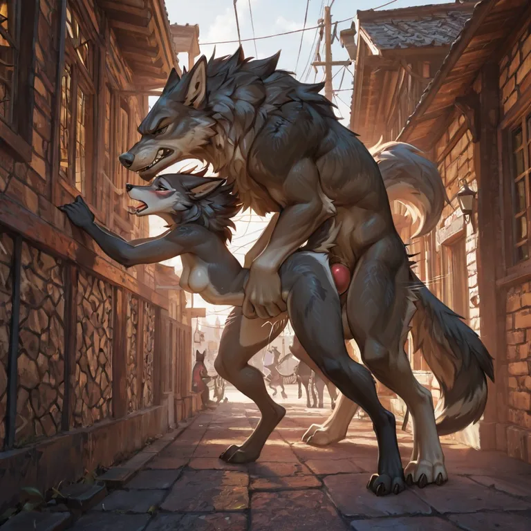 Wolf and Dragon in Forest Meadow
