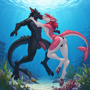 Sergals Swimming Together Underwater