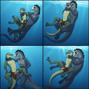 Raptor and Alligator Underwater Struggle