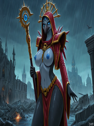 Tzeentch's Avian Sorceress in Ruined Cathedral