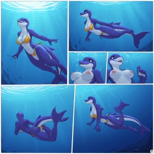 Dolphin Woman in Bikini Underwater