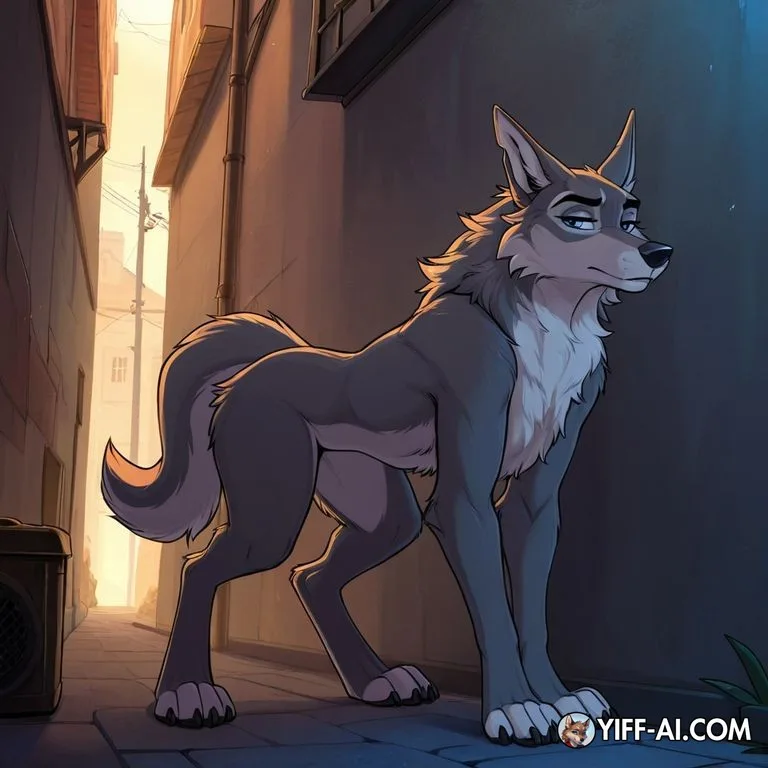Feral Wolf Pursuing Feline Woman In Alley