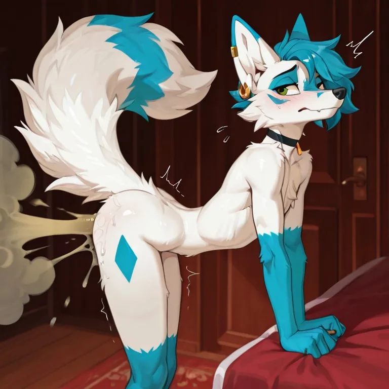 Arctic Fox With Oversized Ears and Cyan Hair