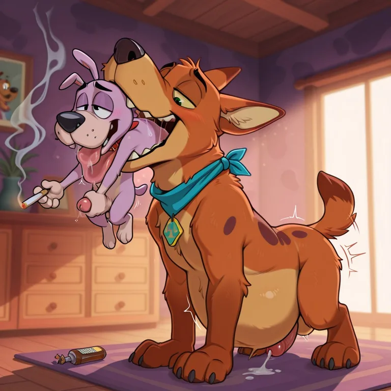 Courage the Cowardly Dog and Scooby-Doo Sharing a Joint in a Dark Room