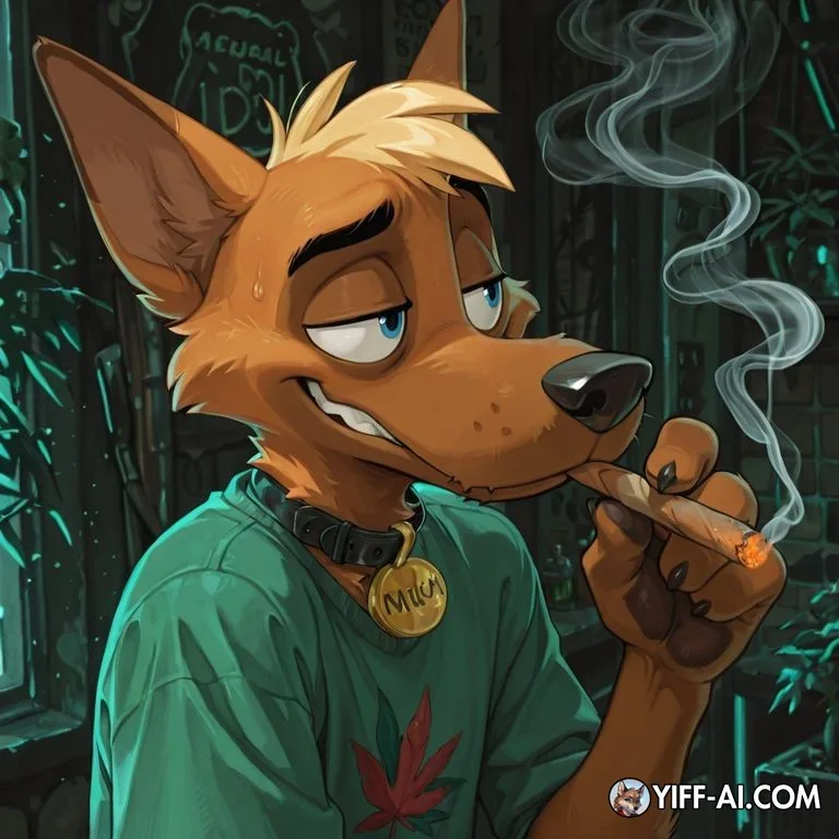 Stoned Anthro Fox Smoking Marijuana