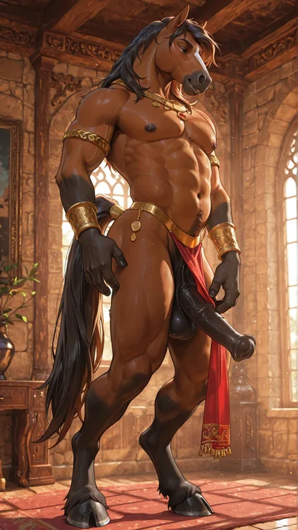 Muscular Male Anthro Horse Performing Strip Tease