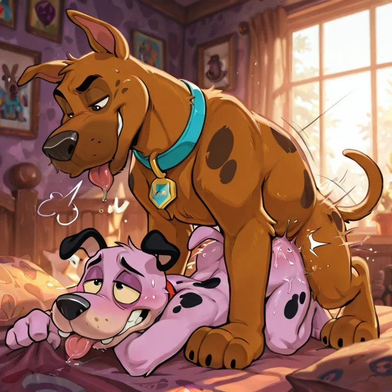 Courage the Cowardly Dog and Scooby-Doo Embracing