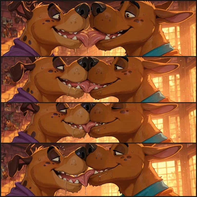 Cartoon Dogs French Kissing Passionately