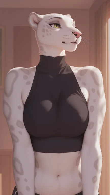 Mystical White Panther in Black Crop Top