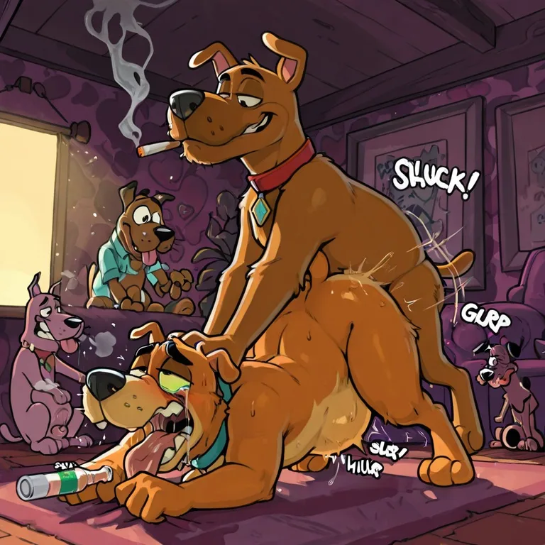 Anthro Canine Couple in Passionate Embrace