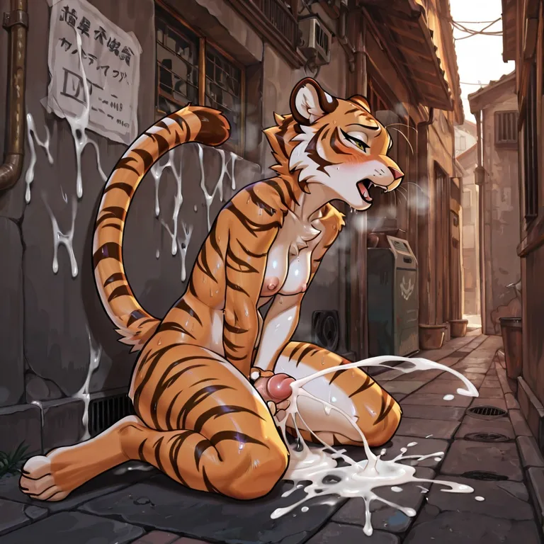 Tiger in Dimly Lit Alley