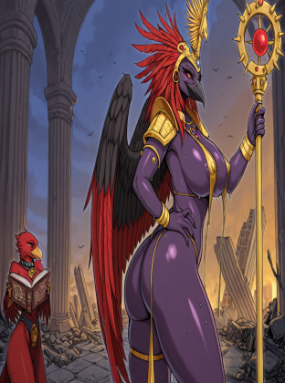 Golden Avian Daemon in Ruined Library
