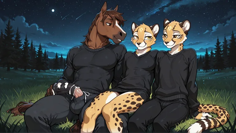 Cheetah and Horse Sharing a Quiet Night in the Grass
