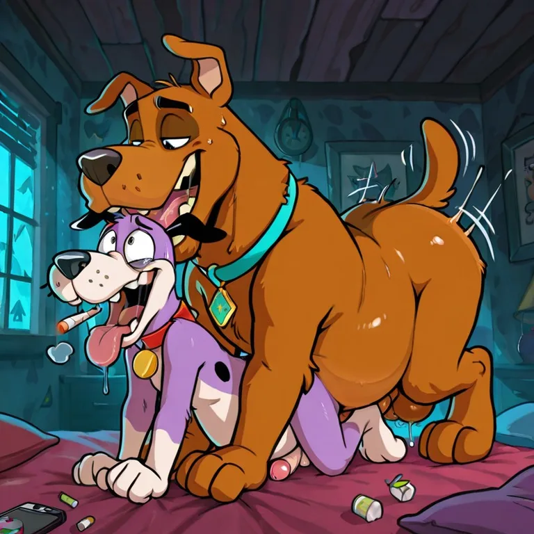 Scooby And Courage In A Hazy Cartoon Scene