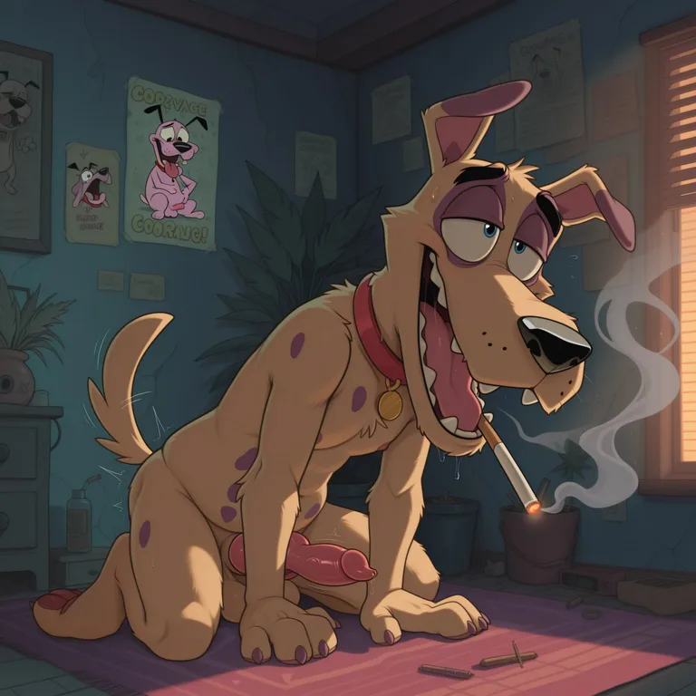 Stoned Courage Dog Smoking Weed